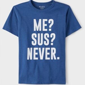 “Me? Sus? Never.” Blue Graphic Tee Size 10/12